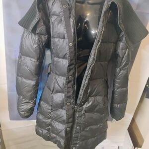 Moda International Black Down Puffer Coat XS Ribbed Shoulder Detail